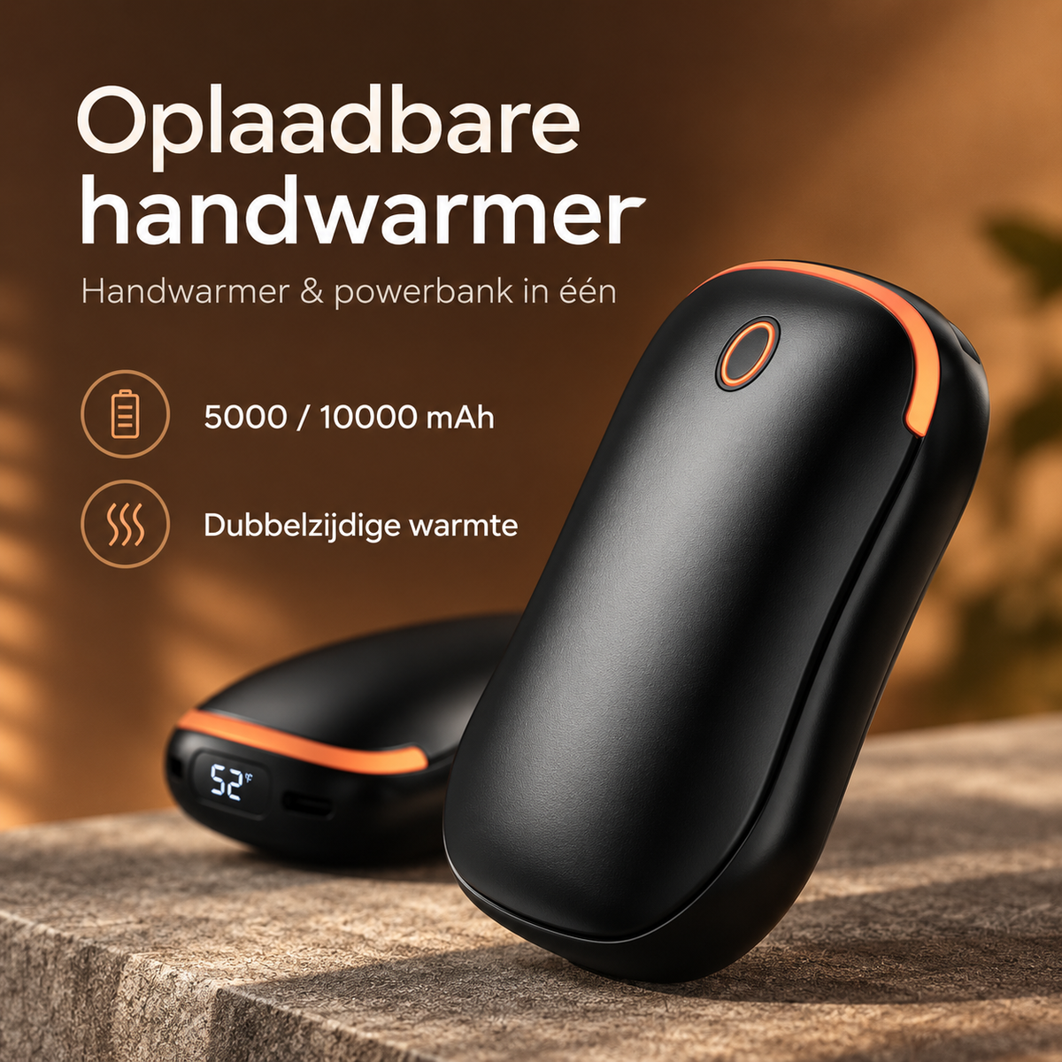 2-in-1 Elektrische Handwarmer & Powerbank – Dubbelzijdige Verwarming met Digitaal Display
