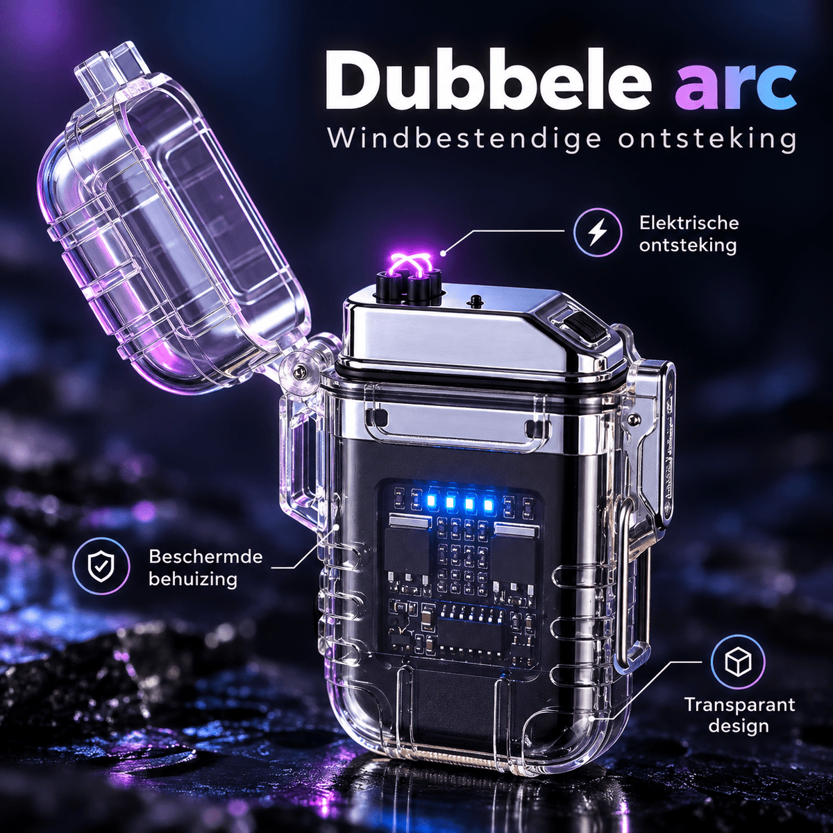 De Goeie Vangst-Waterdichte Plasma Stormaansteker – Dubbele Boog-Zwart - De Goeie Vangst