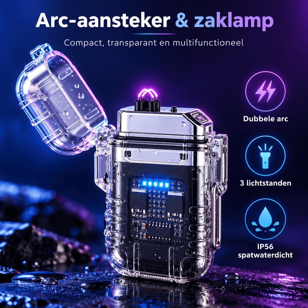 De Goeie Vangst-Waterdichte Plasma Stormaansteker – Dubbele Boog-Zwart - De Goeie Vangst