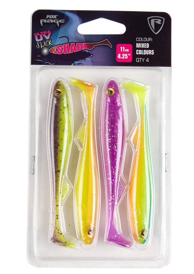 Fox Rage - Slick Shad UV Mixed Colour Pack – 4 Stuks - - Hengelsport De Goeie Vangst