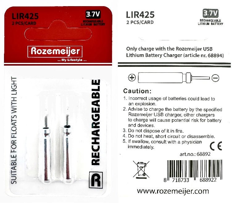 Rozemeijer - LIR425 Lithium Batterijen | 2 Stuks | Oplaadbaar - Hengelsport De Goeie Vangst