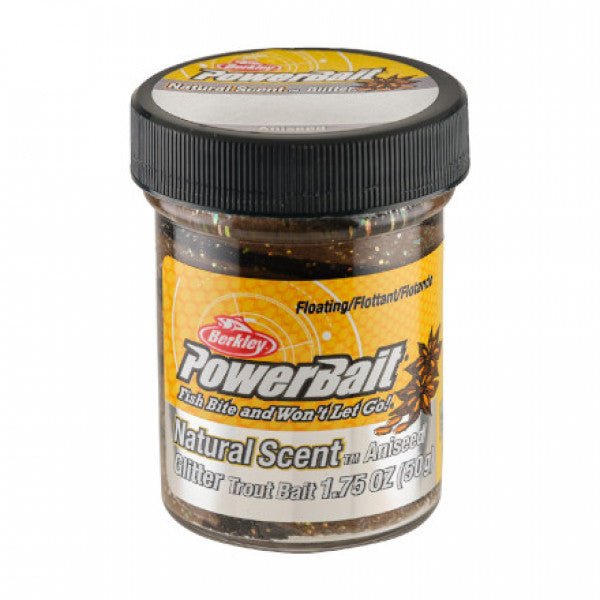 Berkley - Powerbait Natural Glitter Anise Black/brown Twist 50g - Hengelsport De Goeie Vangst