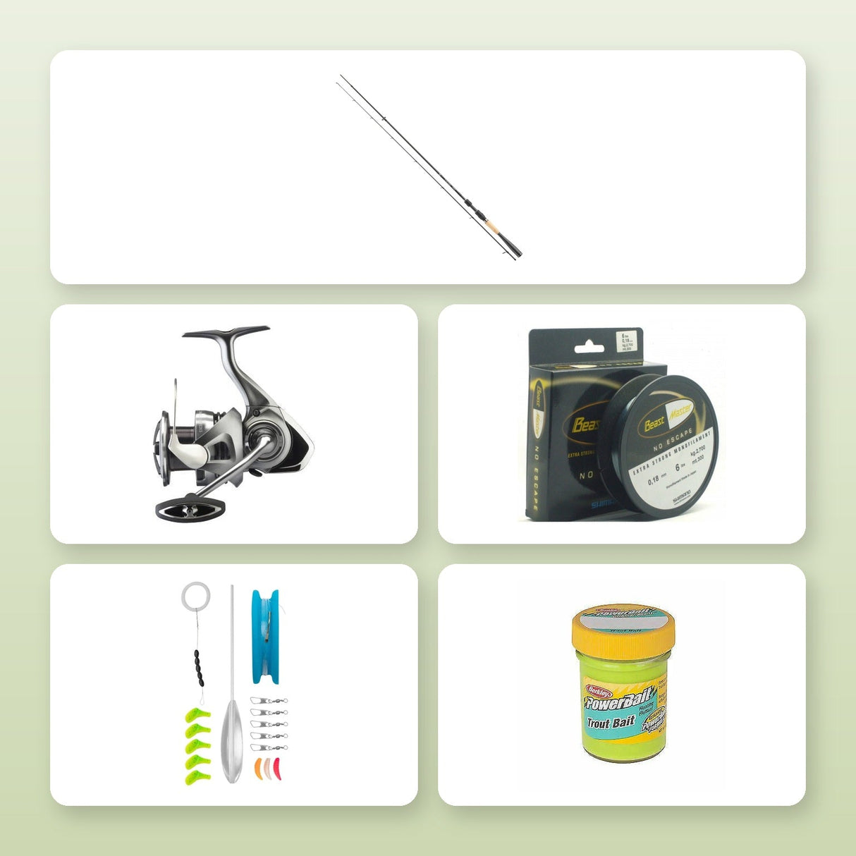 Daiwa Caldia forel sbirolino set met originele productfoto’s