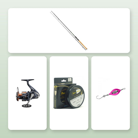 Daiwa Wilderness forel ultralight set met originele productfoto’s