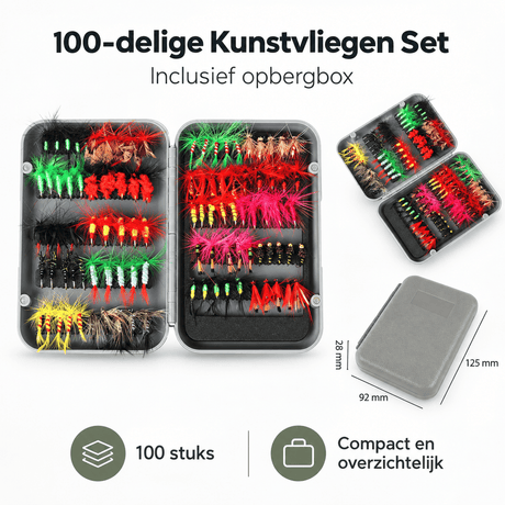 De Goeie Vangst-100-delige Kunstvliegen Set met Opbergbox - De Goeie Vangst