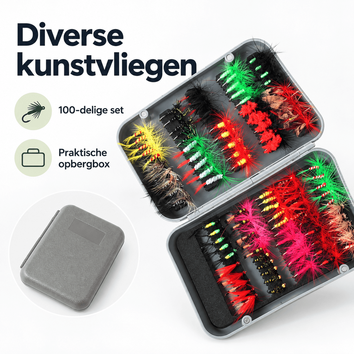 De Goeie Vangst-100-delige Kunstvliegen Set met Opbergbox - De Goeie Vangst