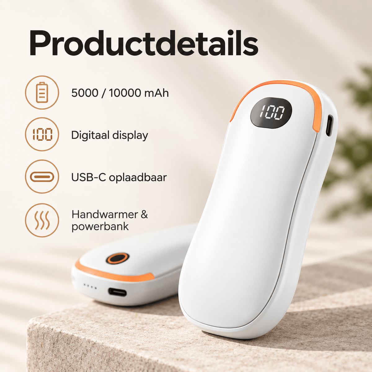 De Goeie Vangst-2-in-1 Elektrische Handwarmer & Powerbank – Dubbelzijdige Verwarming met Digitaal Display-Zwart - De Goeie Vangst