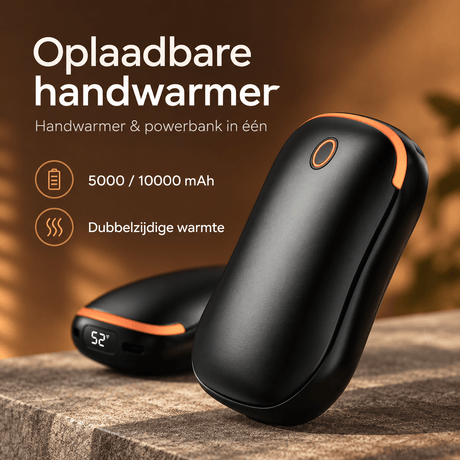 De Goeie Vangst-2-in-1 Elektrische Handwarmer & Powerbank – Dubbelzijdige Verwarming met Digitaal Display-Zwart - De Goeie Vangst