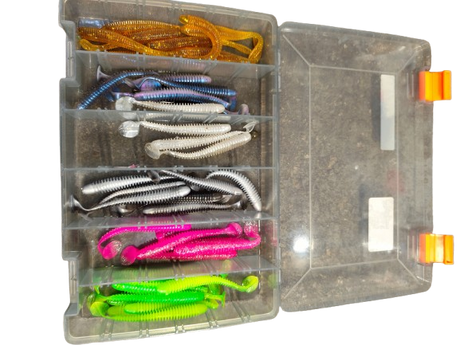 De Goeie Vangst-Tweedehands Shads Assortiment met Tacklebox – Diverse Kleuren - De Goeie Vangst