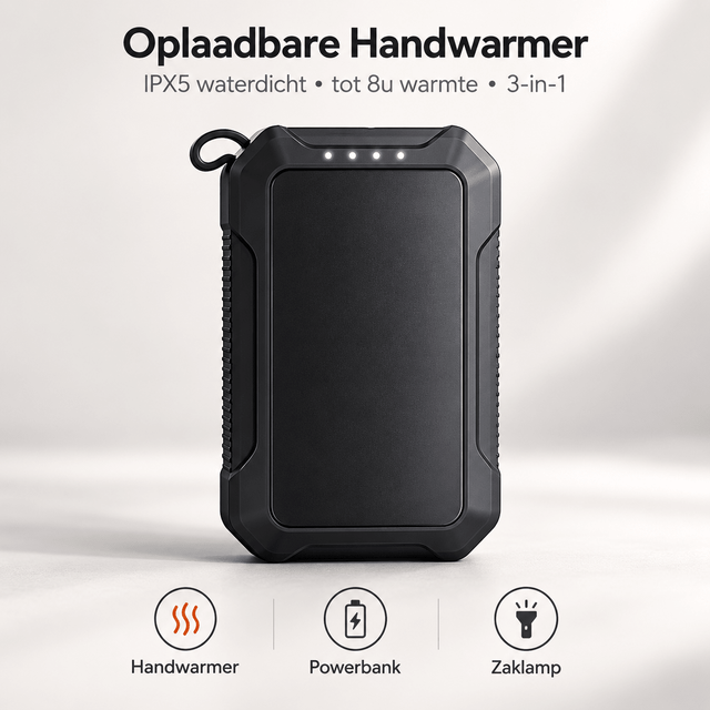 De Goeie Vangst-Waterdichte Oplaadbare Handwarmer 10000mAh-Zwart - De Goeie Vangst