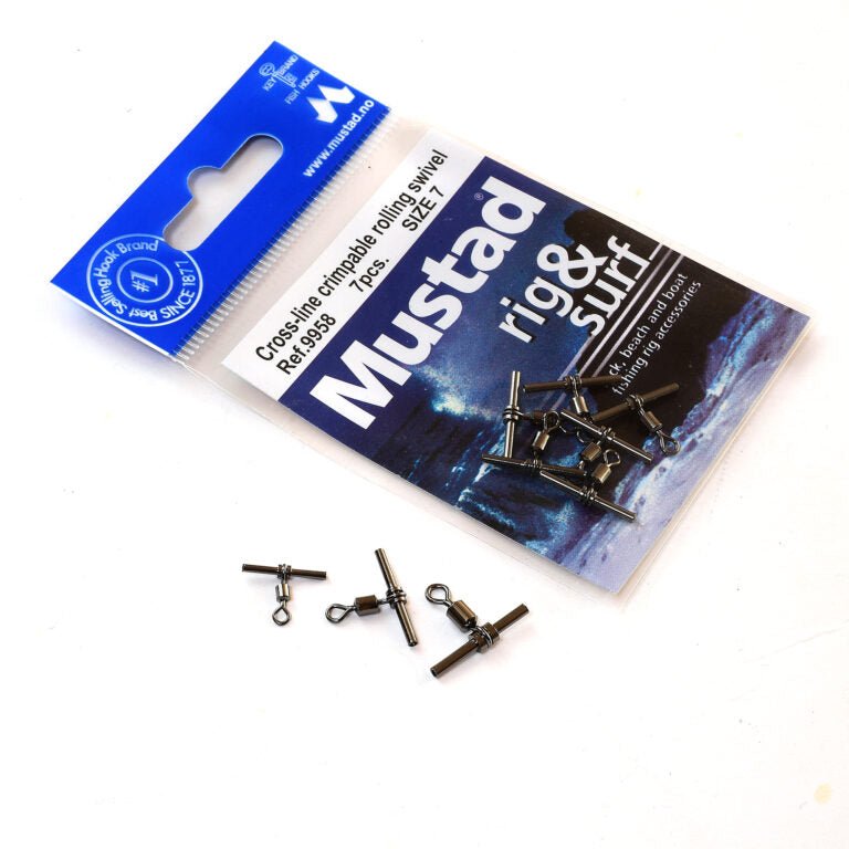 Mustad - Rig & Surf Cross Line Crimpable Rolling Swivel | 8 Stuks - Hengelsport De Goeie Vangst