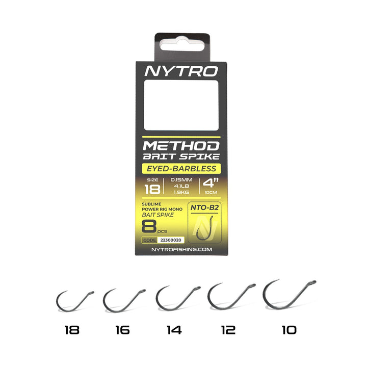 Nytro-NTO-B2 Barbless Method Bait Spike Rigs – 10 cm-10 - 0.23mm - 9.9lb - De Goeie Vangst