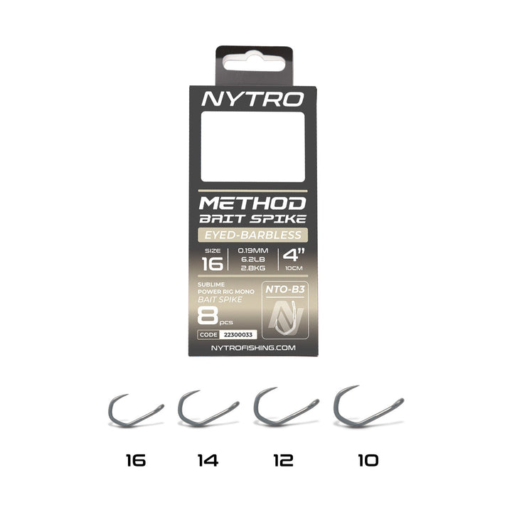 Nytro-NTO-B3 Barbless Method Bait Spike Ready Tied Rigs – 10 cm-10 - 0.25mm - 12lb - De Goeie Vangst