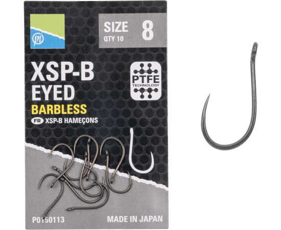 Preston-XSP-B Eyed Barbless Haken-8 - De Goeie Vangst